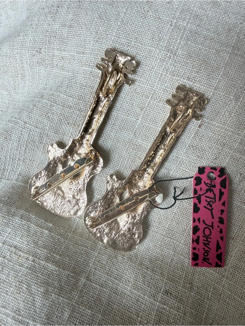 Betsey Johnson Rhinestone Guitar Brooch(or) Pendant Set of 2
